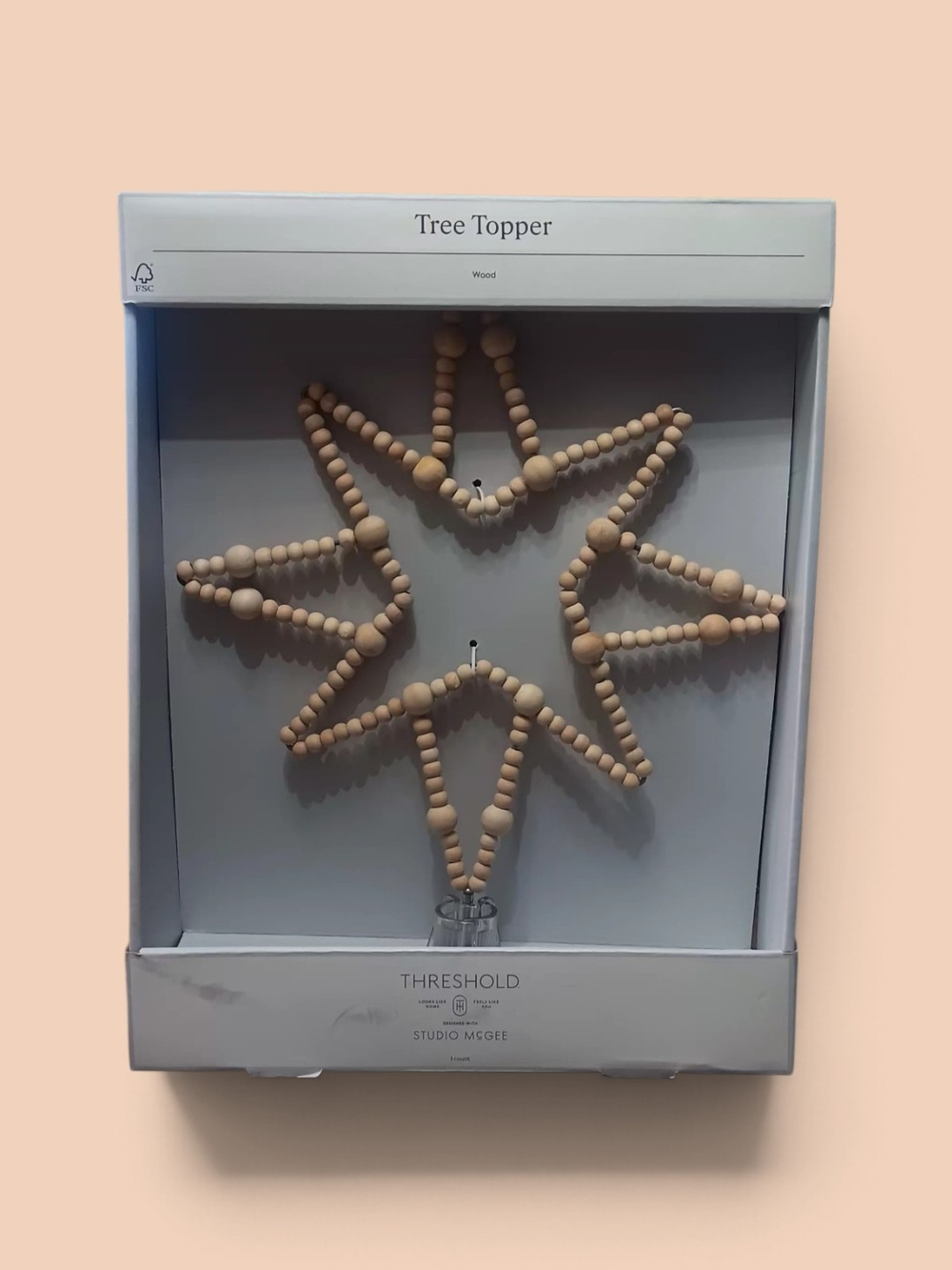 Studio McGee Natural Wood Beaded Star Tree Topper - Neutral Beige